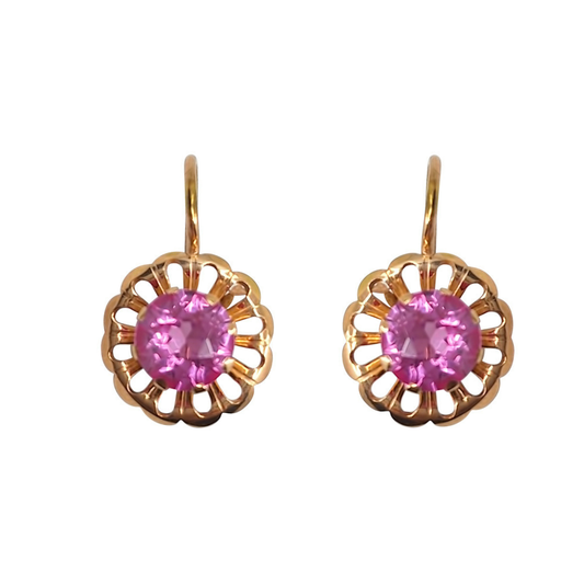 14ct Rose Gold Pink Cubic Zirconia Drop Earrings