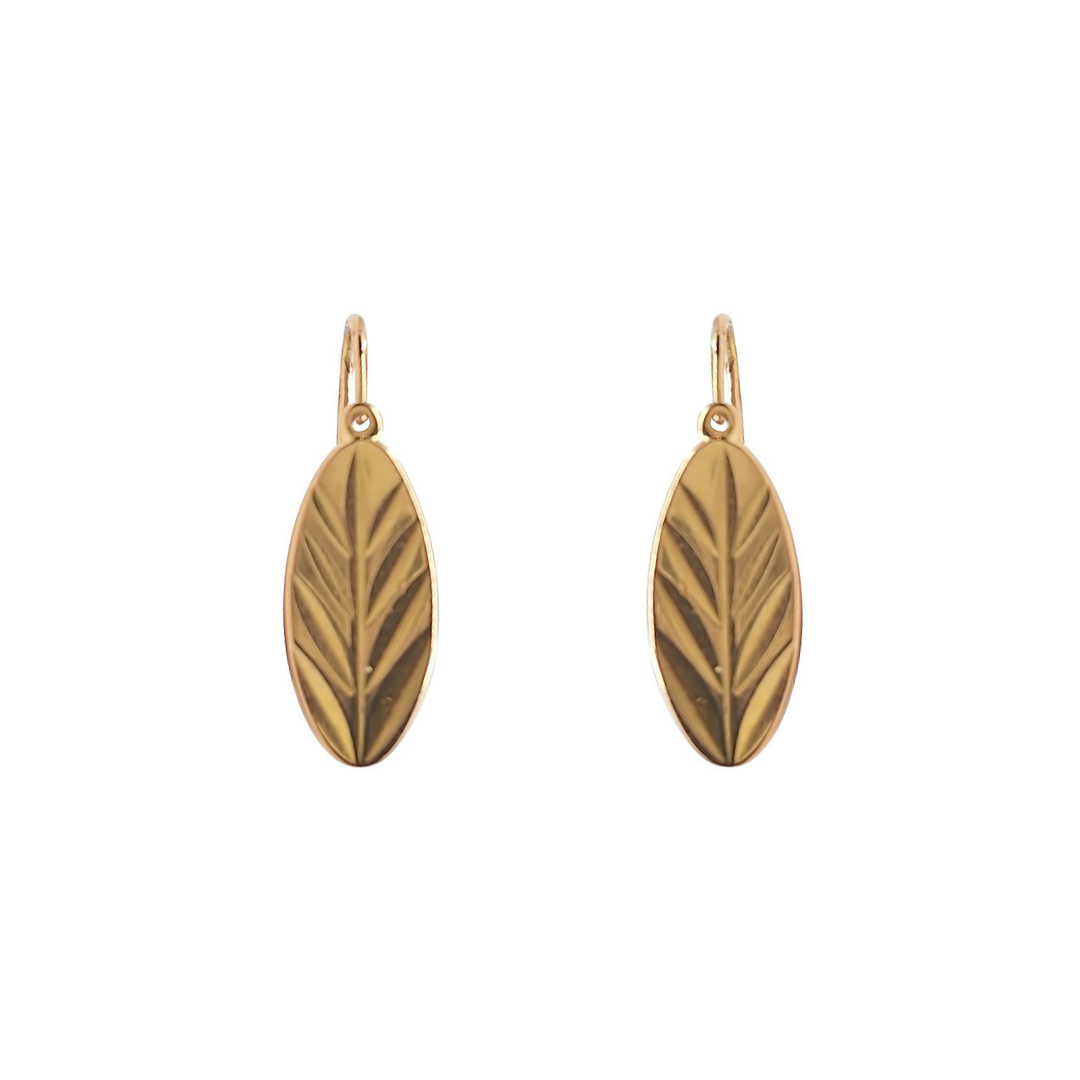 14ct Rose Gold Leaf Design Drop Earrings