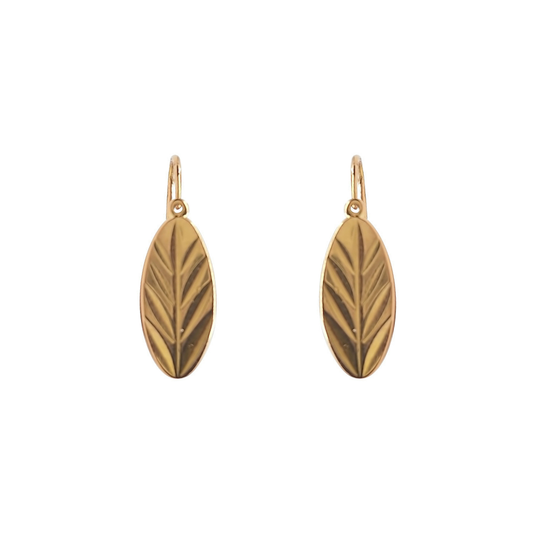 14ct Rose Gold Leaf Design Drop Earrings