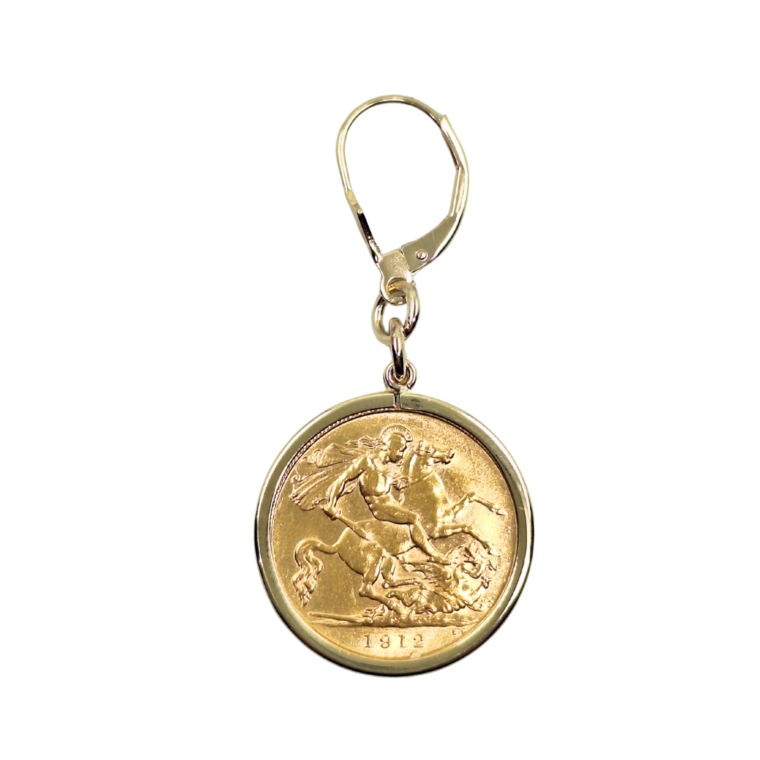 9ct/22ct Yellow Gold Half Sovereign Drop Earrings 1912 1914