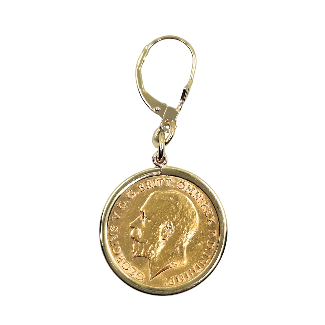 9ct/22ct Yellow Gold Half Sovereign Drop Earrings 1912 1914