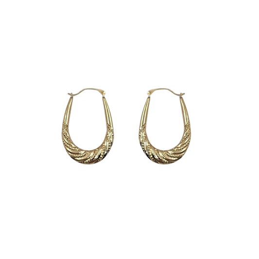 9ct Yellow Gold Pattern Creole Earrings
