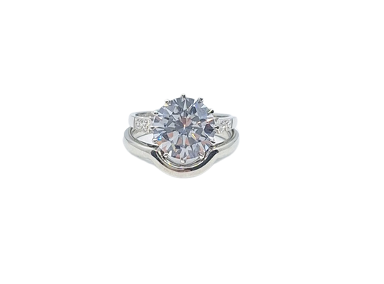 Platinum Cubic Zirconia Engagement Ring & Shaped Wedding Band Set