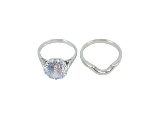 Platinum Cubic Zirconia Engagement Ring & Shaped Wedding Band Set