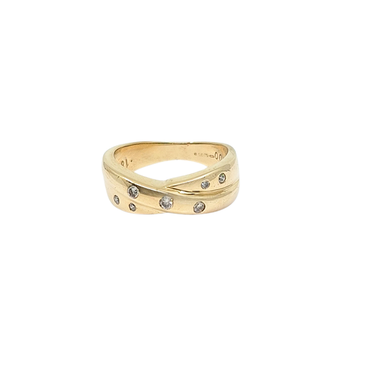 9ct Yellow Gold Cross-over Diamond Set Band Ring