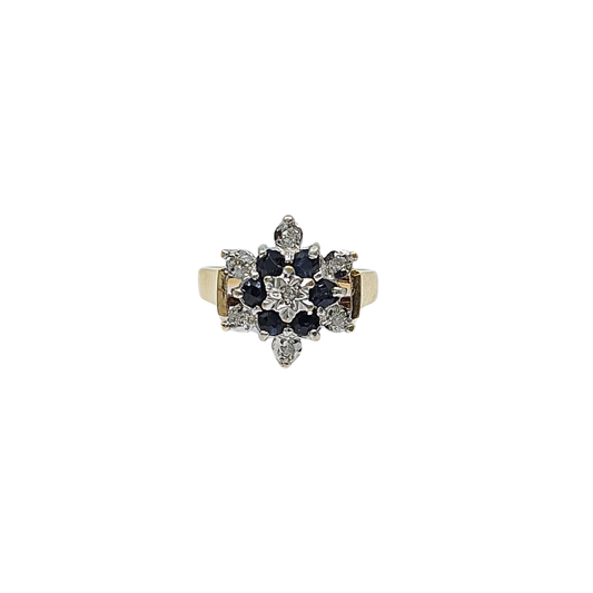 9ct Yellow Gold Sapphire & Diamond Cluster Ring