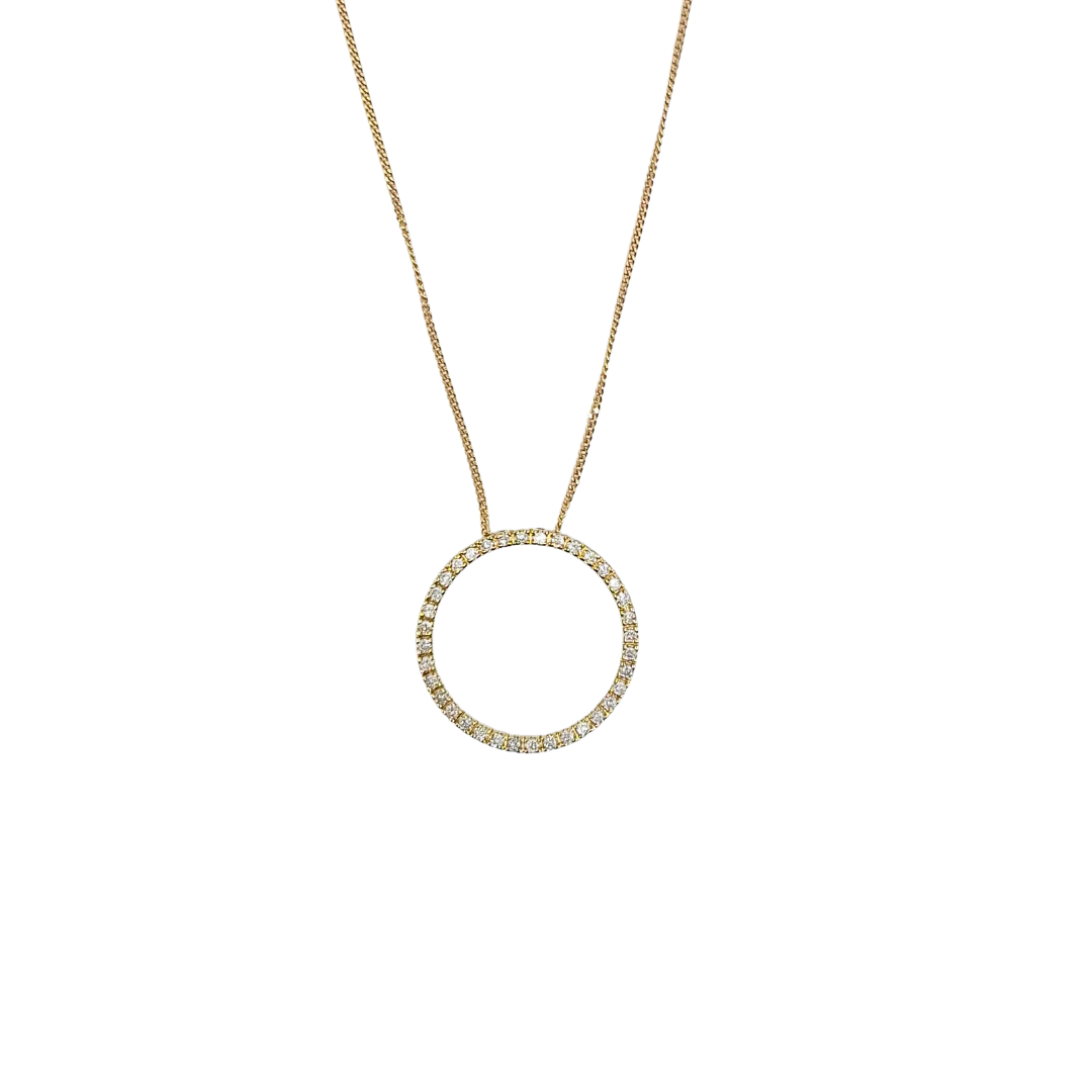 9ct Yellow Gold Diamond Circle Pendant 18"
