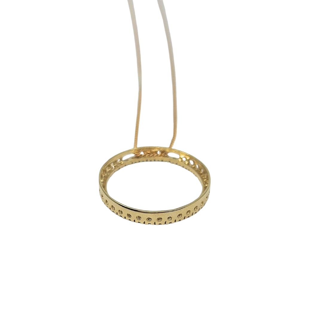 9ct Yellow Gold Diamond Circle Pendant 18"