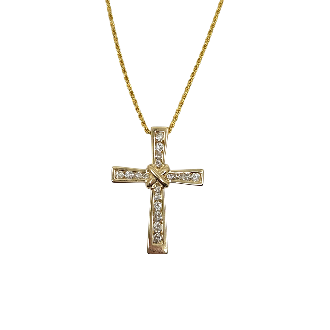 14ct Yellow Gold Diamond Cross Pendant 18"
