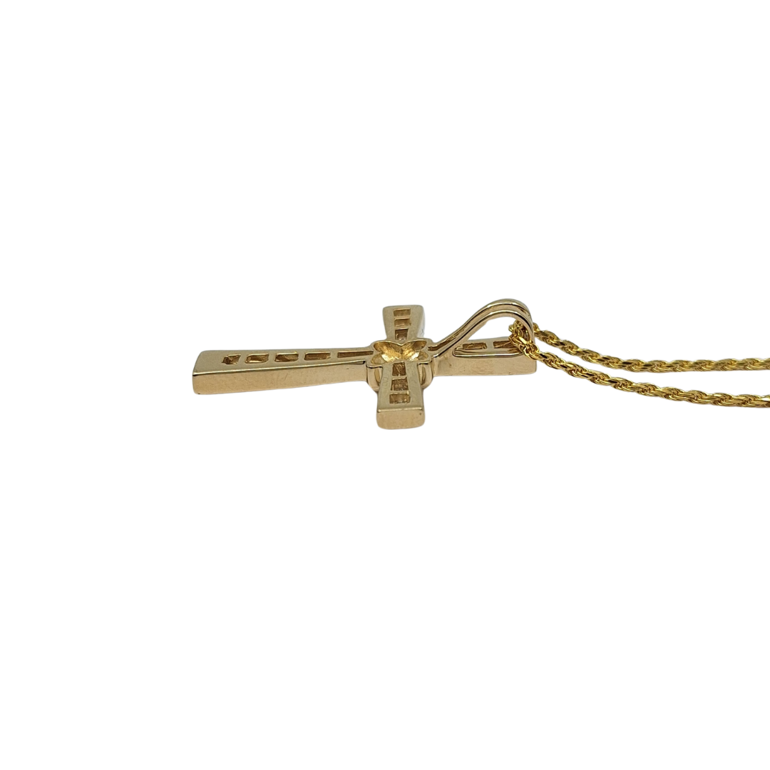 14ct Yellow Gold Diamond Cross Pendant 18"