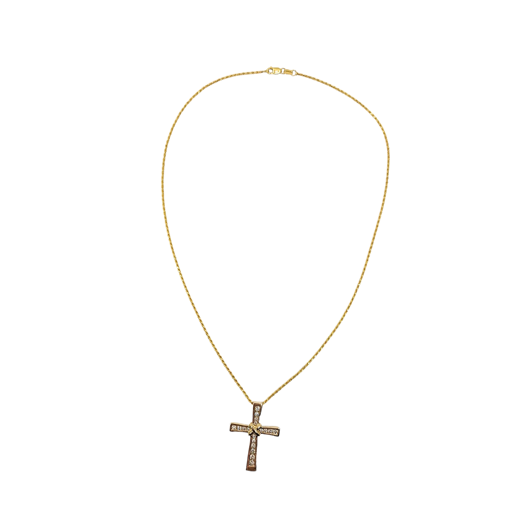 14ct Yellow Gold Diamond Cross Pendant 18"