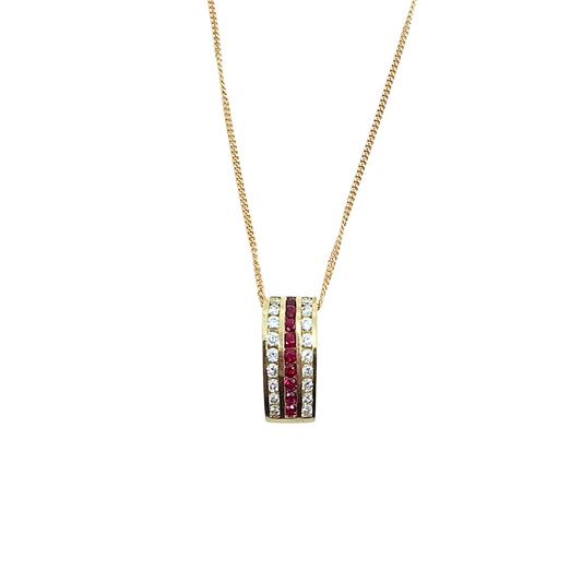 14ct Yellow Gold Ruby & Diamond Pendant 18"