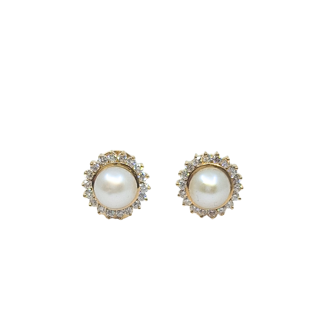 18ct Yellow Gold Pearl & Diamond Halo Earrings