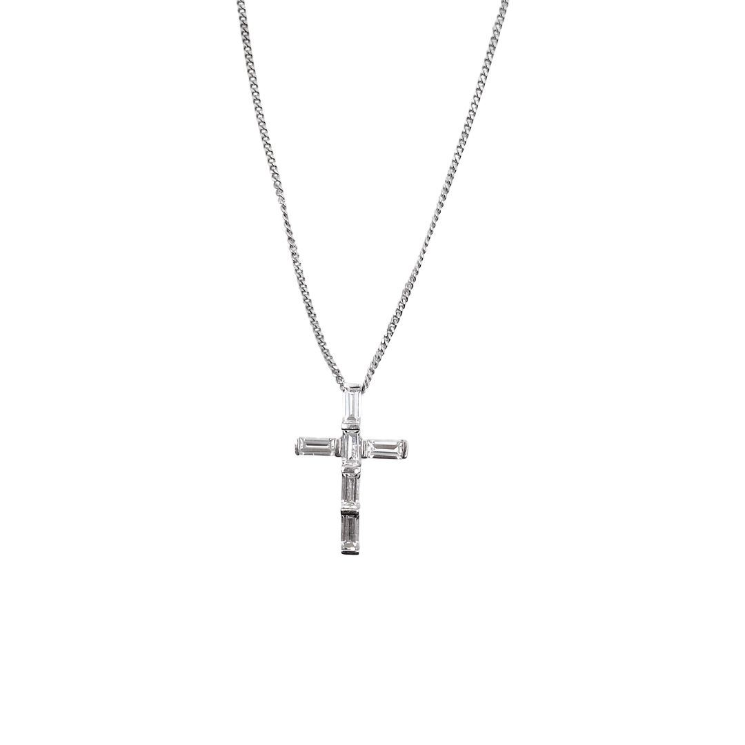 9ct White Gold Cubic Zirconia Cross Pendant 16"