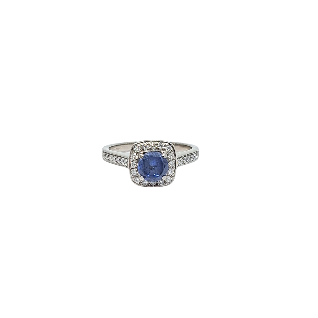 18ct White Gold Tanzanite & Diamond Halo Ring