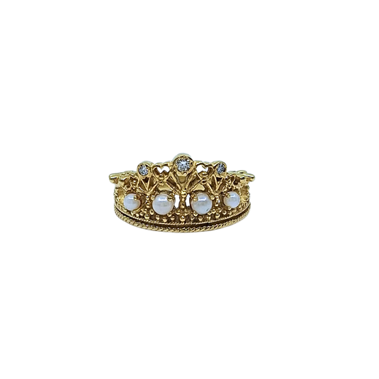 18ct Yellow Gold Pearl & Diamond Tiara Ring