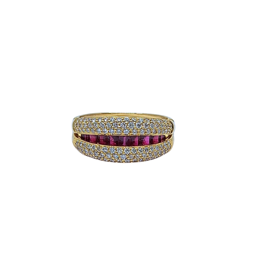 18ct Yellow Gold Ruby & Diamond Band Ring
