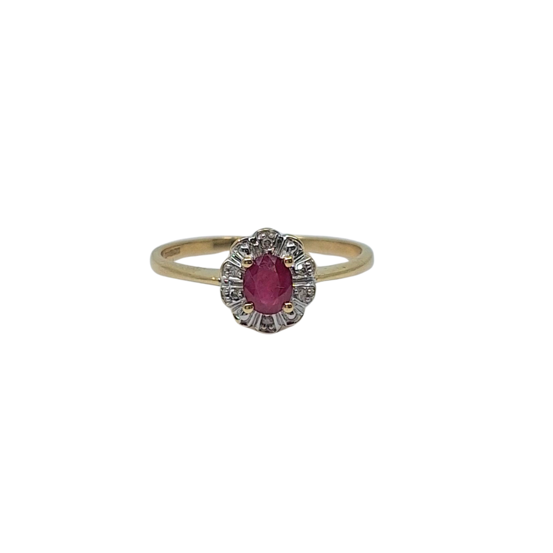 9ct Yellow Gold Ruby & Diamond Ring