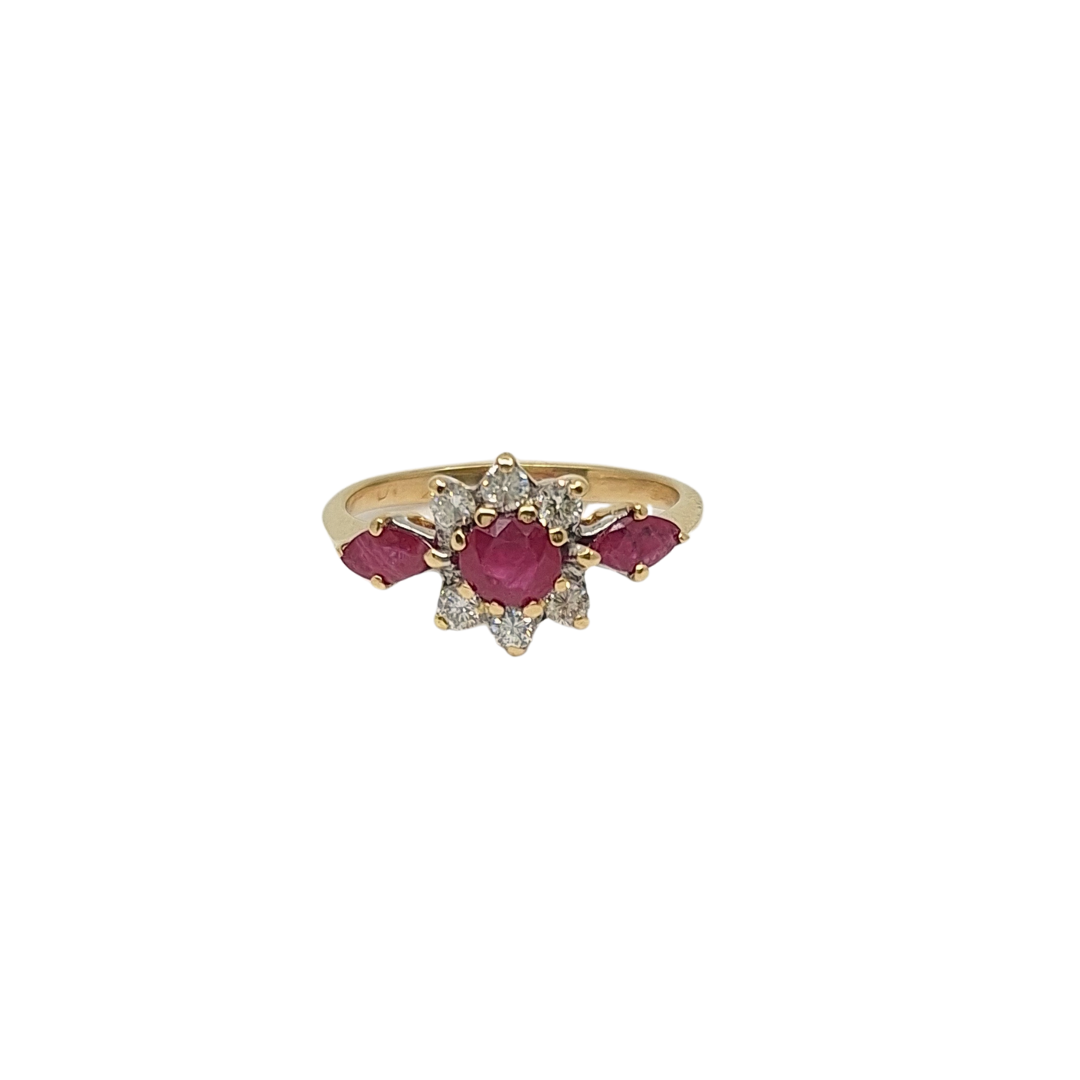 9ct Yellow Gold Ruby & Diamond Cluster Ring