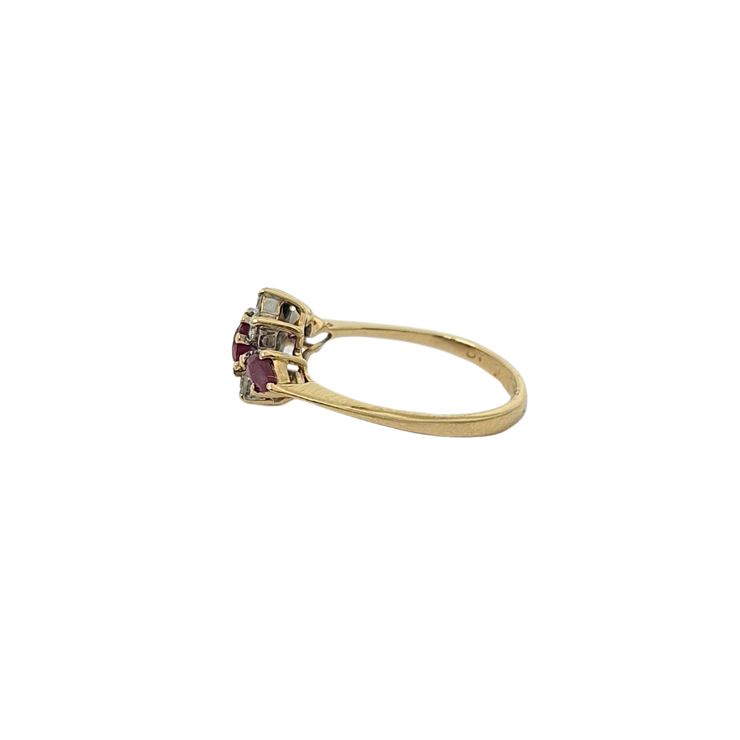 9ct Yellow Gold Ruby & Diamond Cluster Ring