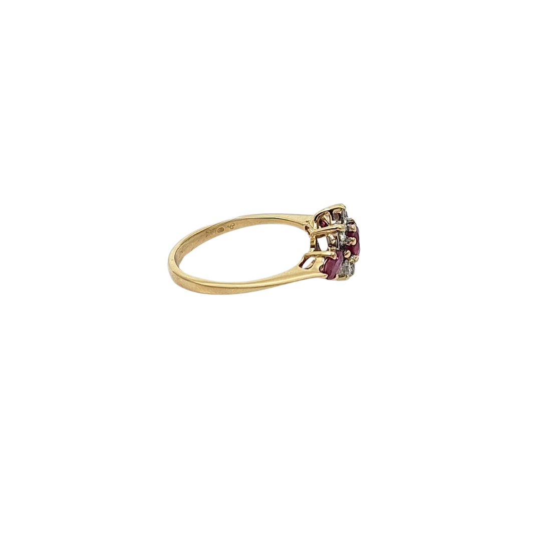 9ct Yellow Gold Ruby & Diamond Cluster Ring