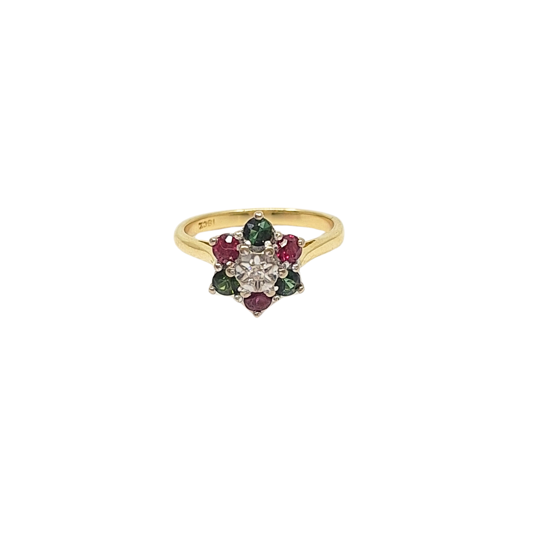 18ct Yellow Gold Multi Gemstone Cluster Ring