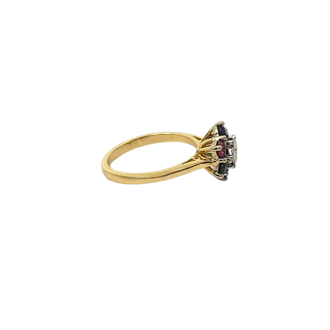 18ct Yellow Gold Multi Gemstone Cluster Ring