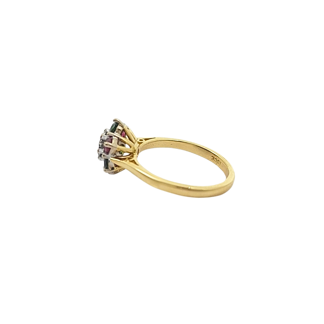 18ct Yellow Gold Multi Gemstone Cluster Ring