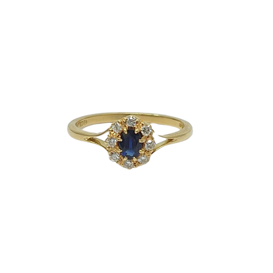 18ct Yellow Gold Sapphire & Diamond Cluster Ring