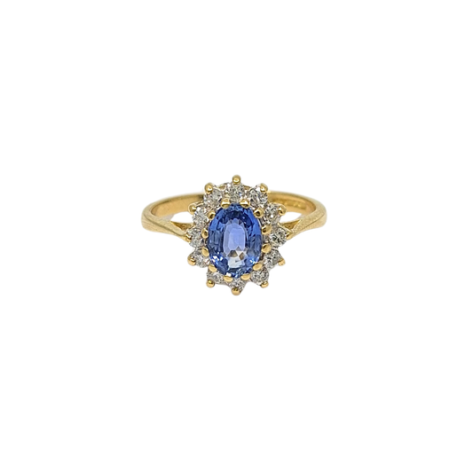 18ct Yellow Gold Sapphire & Diamond Cluster Ring