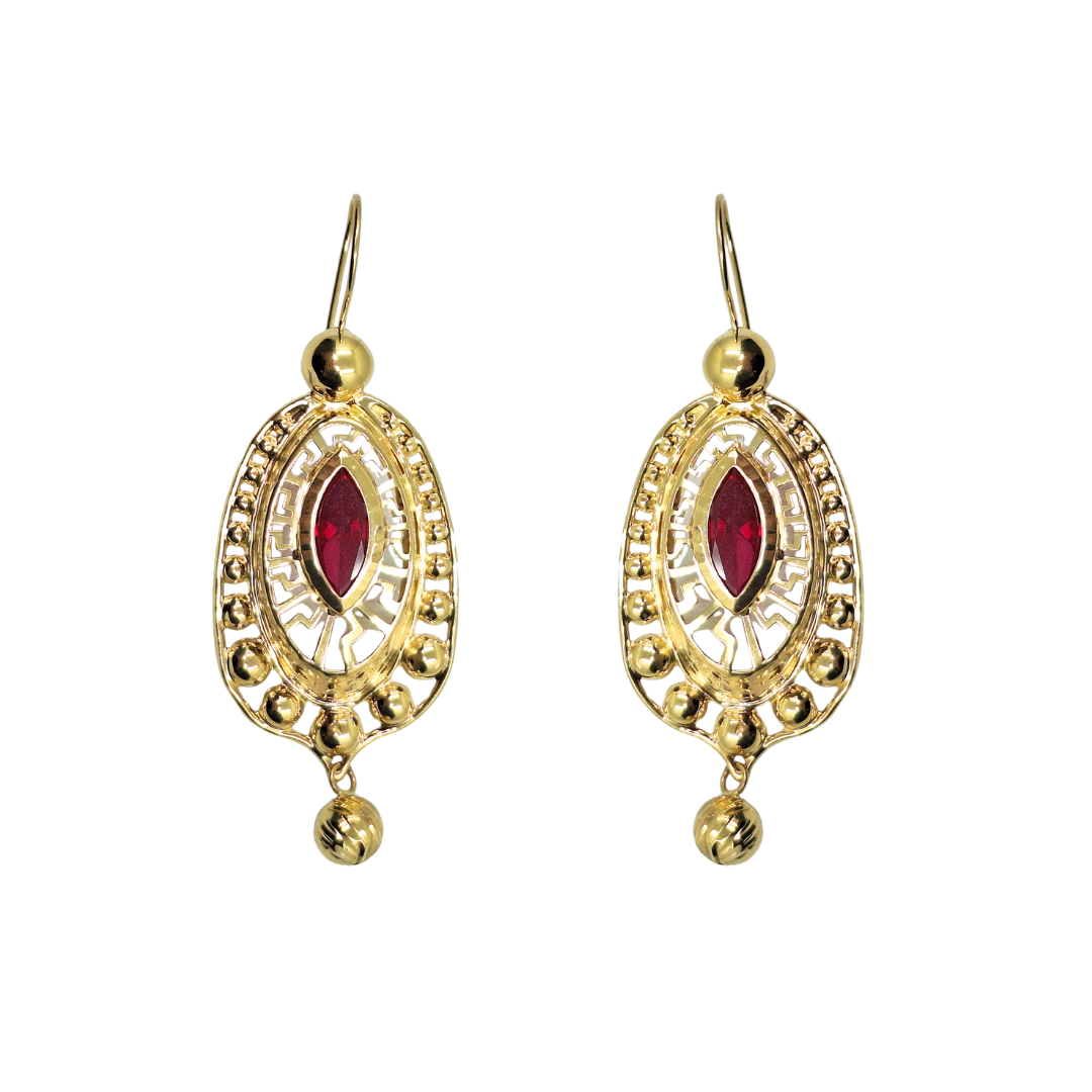 14ct Yellow Gold Red Cubic Zirconia Drop Earrings