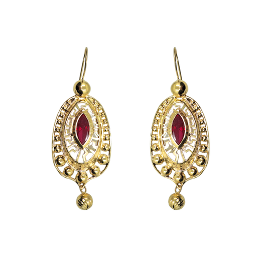 14ct Yellow Gold Red Cubic Zirconia Drop Earrings
