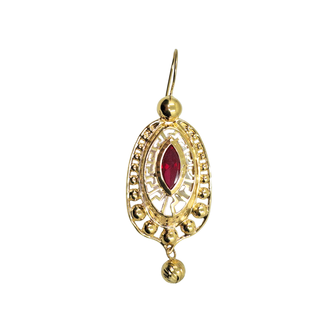 14ct Yellow Gold Red Cubic Zirconia Drop Earrings
