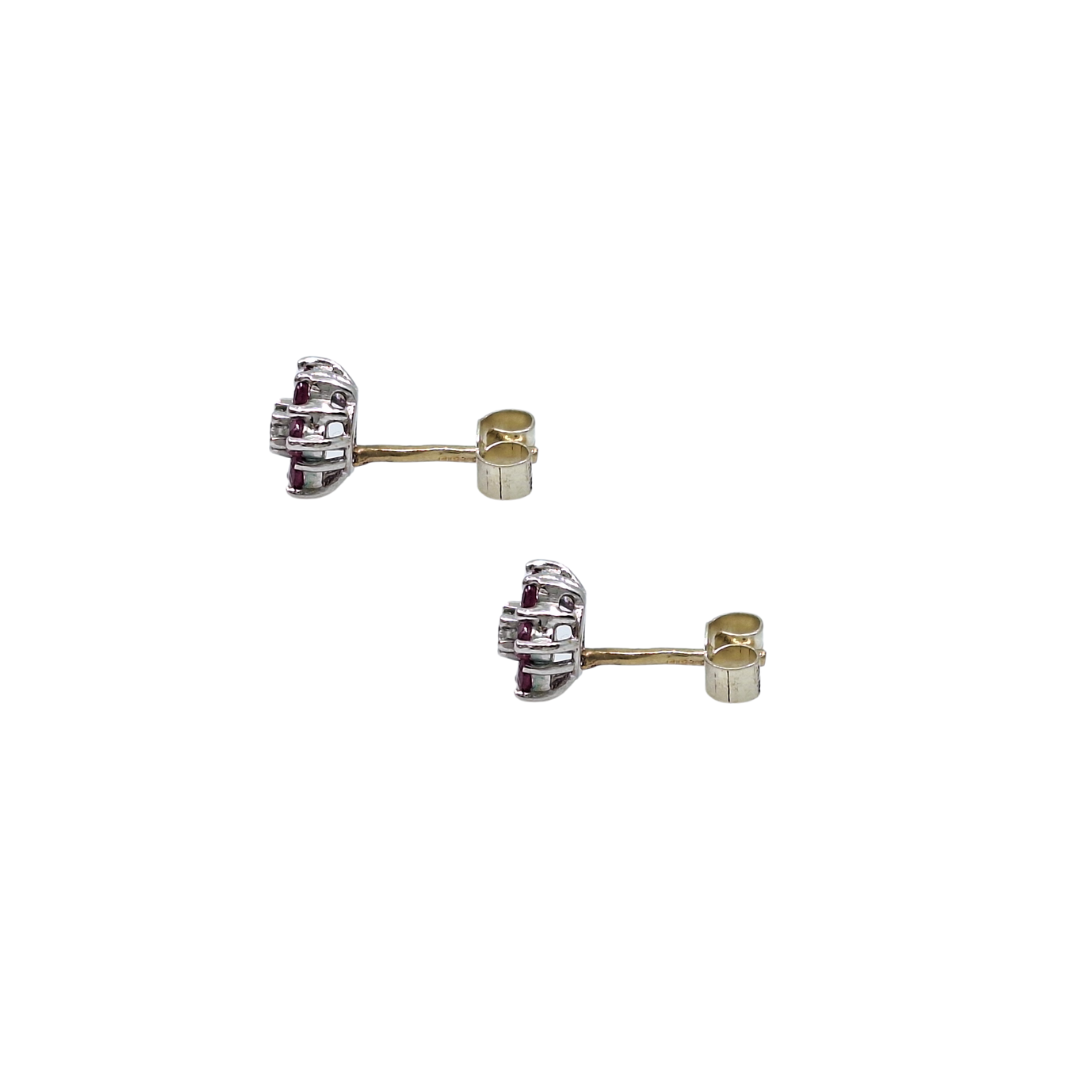 9ct Yellow Gold Ruby & Diamond Flower Studs