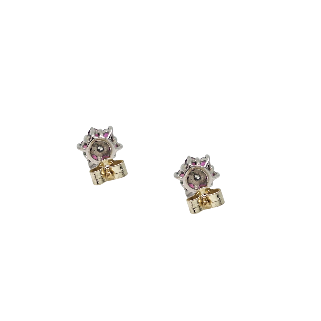 9ct Yellow Gold Ruby & Diamond Flower Studs