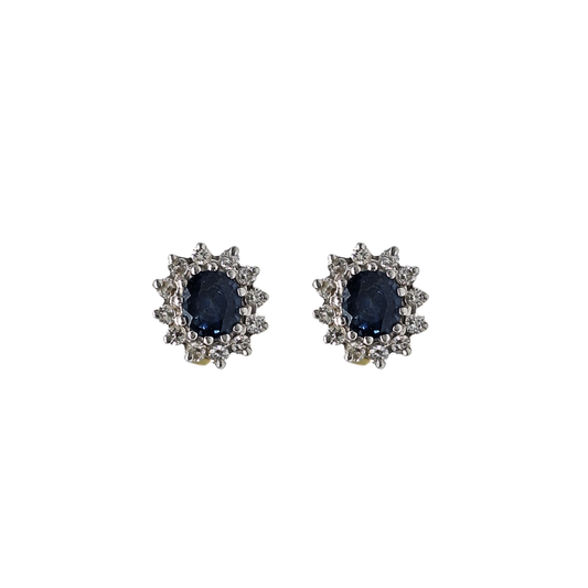 18ct Yellow and White Gold Sapphire and Diamond Stud Earrings