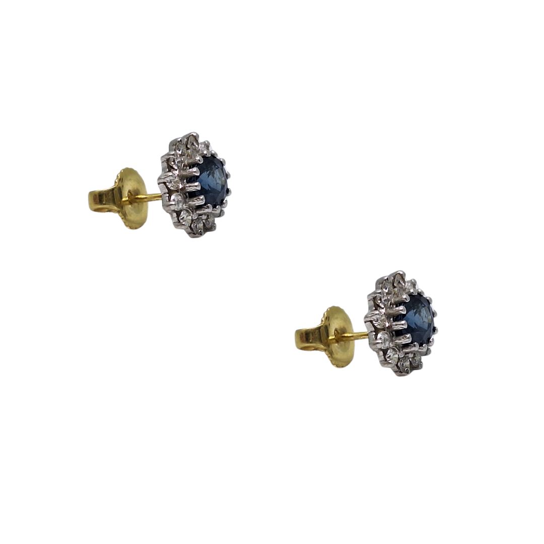 18ct Yellow and White Gold Sapphire and Diamond Stud Earrings