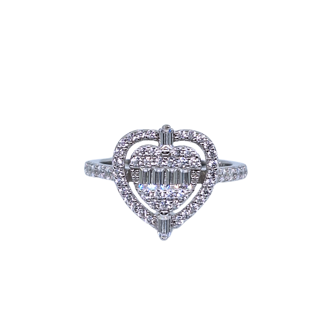 Silver Cubic Zirconia Halo Heart Ring