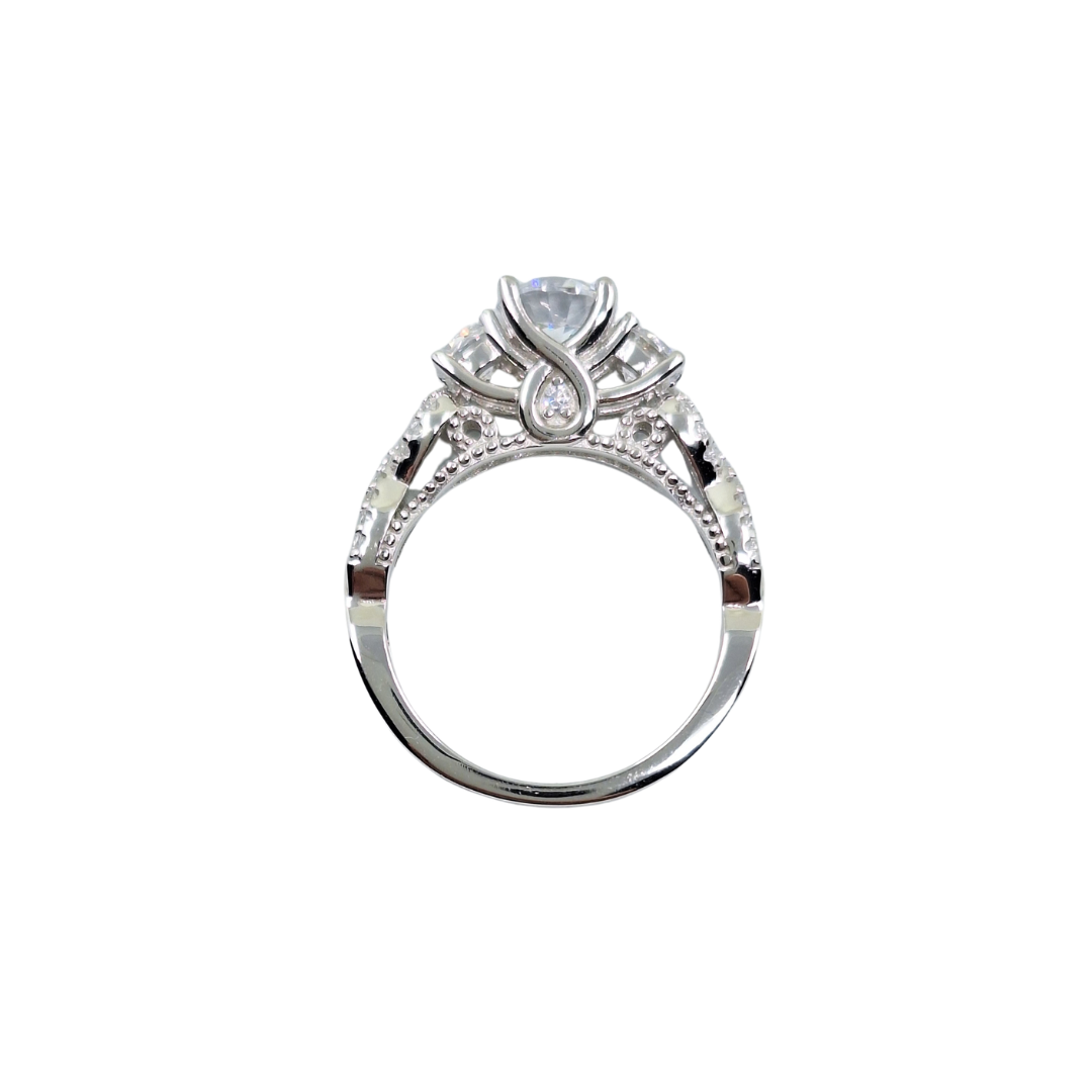 Silver Cubic Zirconia 3 Stone Ring With Infinity Sides