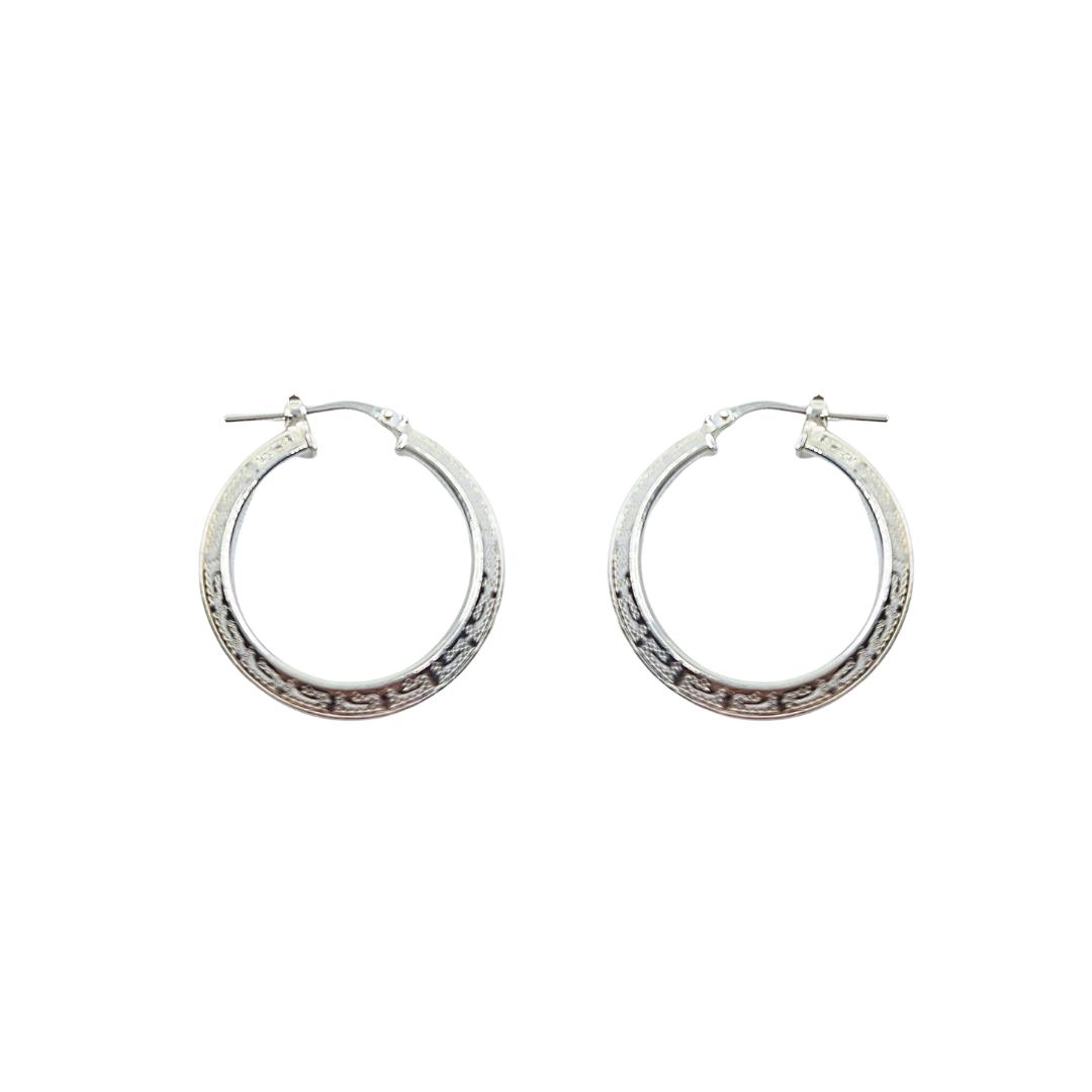 Silver 20mm Greek Key Creole Earrings