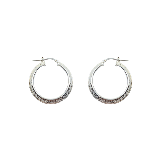 Silver 20mm Greek Key Creole Earrings