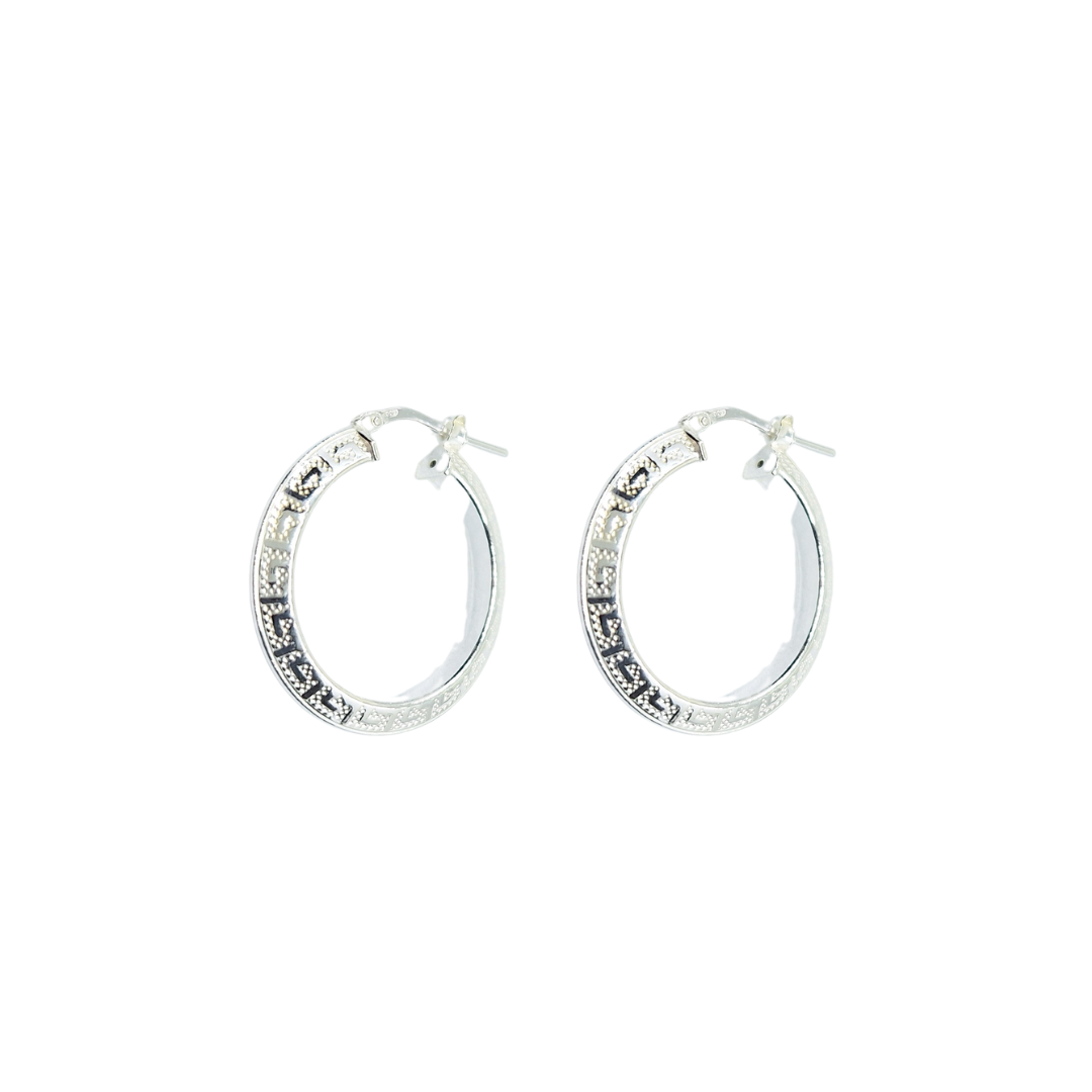 Silver 20mm Greek Key Creole Earrings