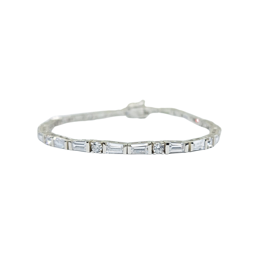 Silver Cubic Zirconia Baguette Tennis Bracelet