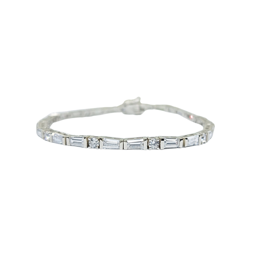 Silver Cubic Zirconia Baguette Tennis Bracelet