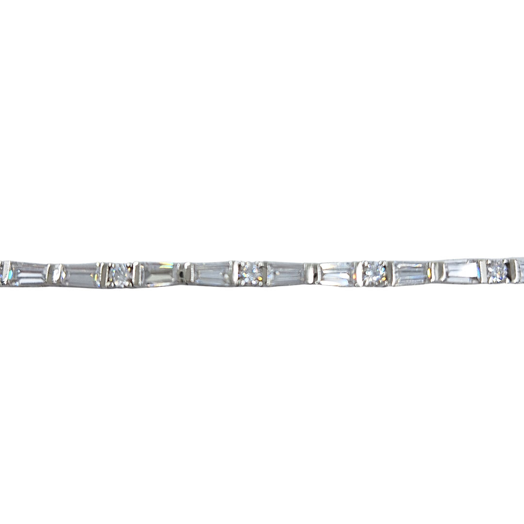 Silver Cubic Zirconia Baguette Tennis Bracelet
