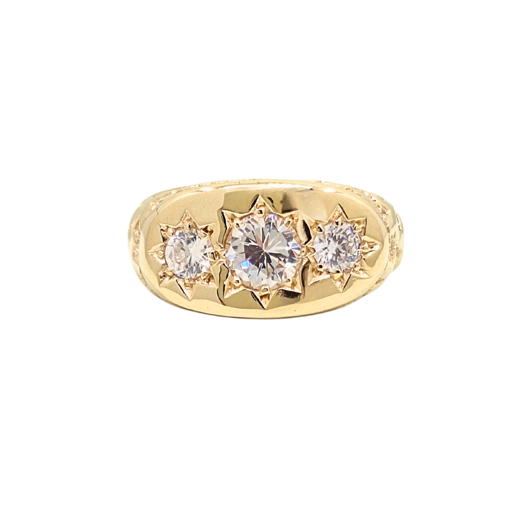 9ct Yellow Gold Cubic Zirconia Gents 3 Stone Ring