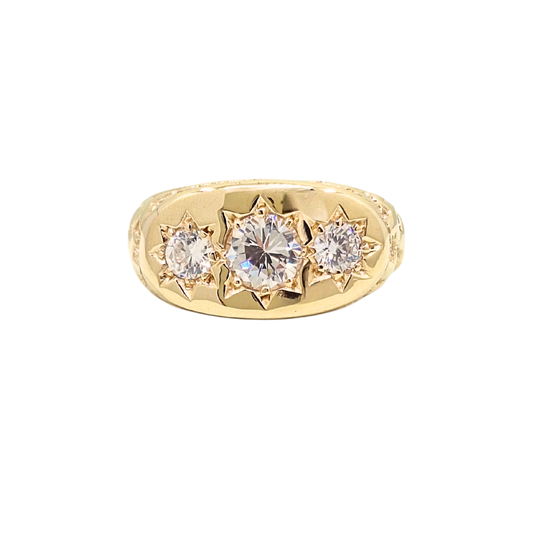 9ct Yellow Gold Cubic Zirconia Gents 3 Stone Ring