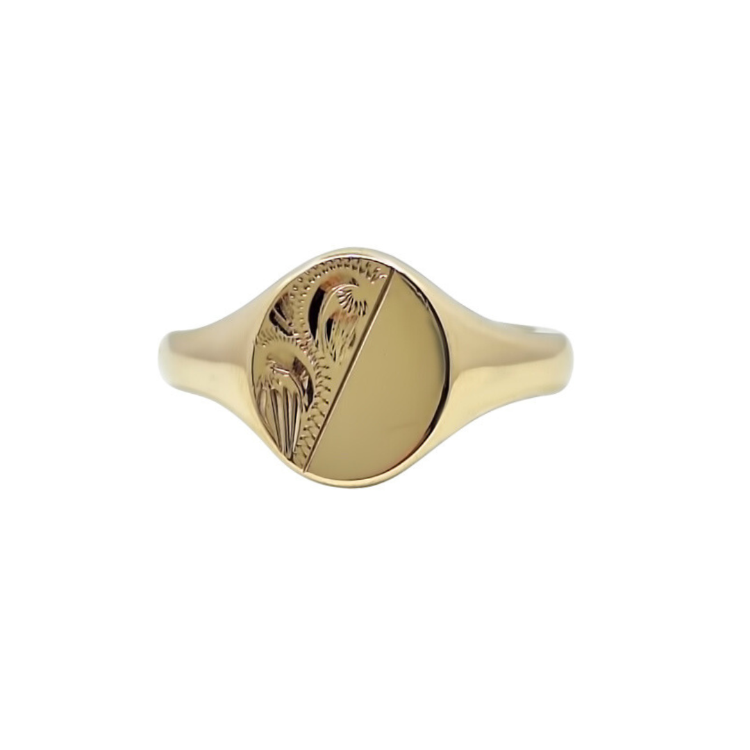 9ct Yellow Gold Engraved Signet Ring