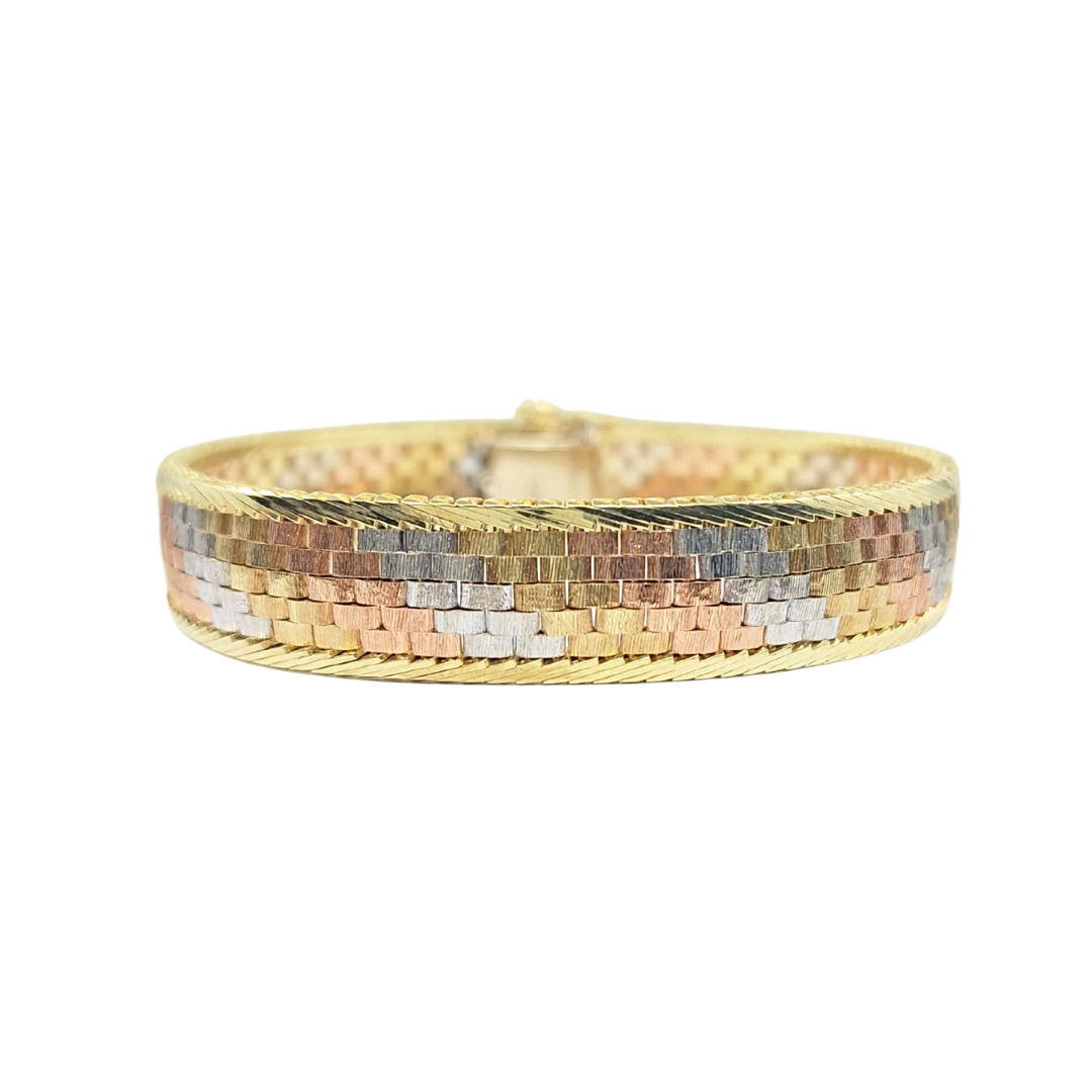 9ct 3 Colour Gold Fancy Link Bracelet 7.5"