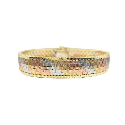 9ct 3 Colour Gold Fancy Link Bracelet 7.5"